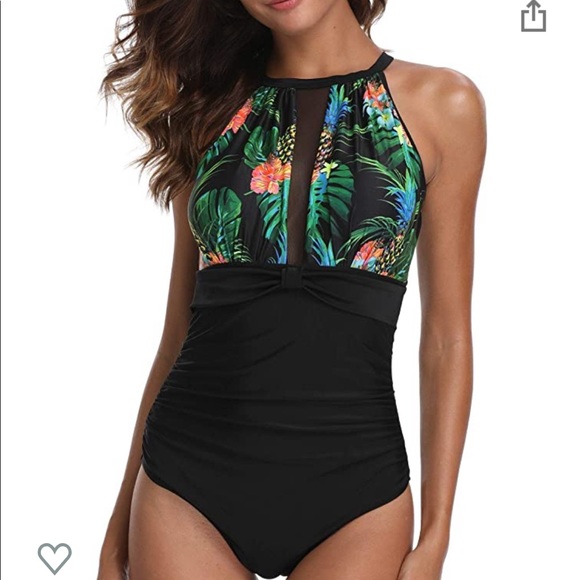 Other - Halter Swimsuit Floral Mesh Bathing Suit One Piece
